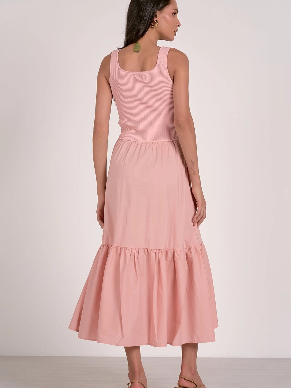 Elan Blush Ribbed Knit Mixed Media Midi Dress NWT - Picture 5 of 5
